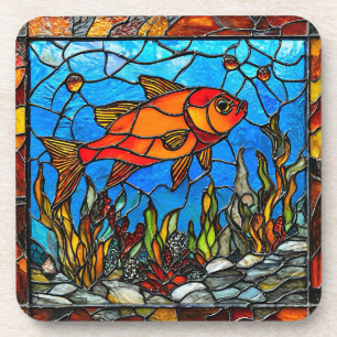 Red fish stained glass coaster