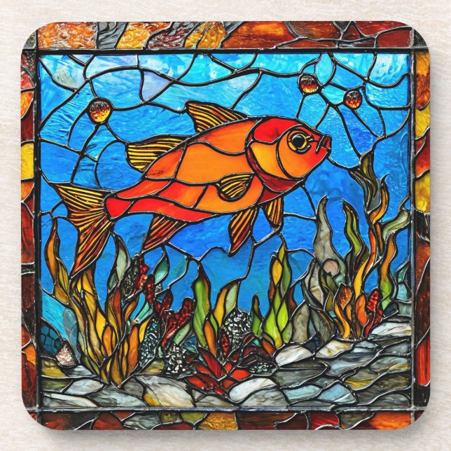 Red fish stained glass coaster (Front)