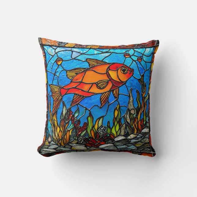 Red fish stained glass cushion (Front)