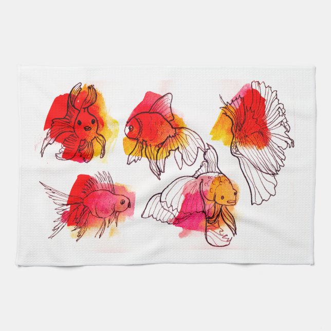 Red fish torch tea towel (Horizontal)