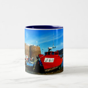 Red fishing boat Bonne Nuit Two-Tone Coffee Mug