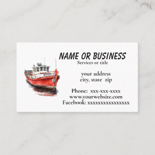 Red fishing boat business card