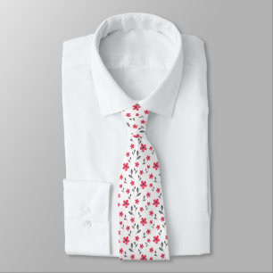 Red Five Petal Flower Pattern Tie