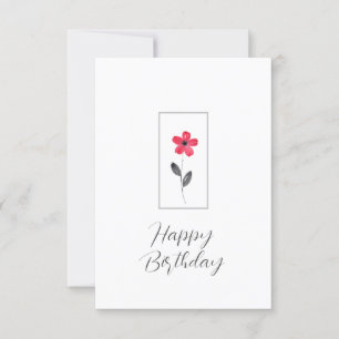 Red Five Petal Watercolor Flower Card