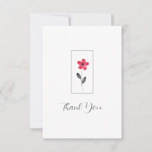 Red Five Petal Watercolor Flower Thank You Card