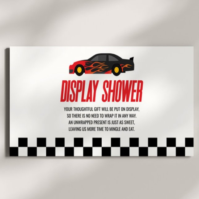 Red Flame Race Car Baby Shower Display Shower Enclosure Card (Creator Uploaded)