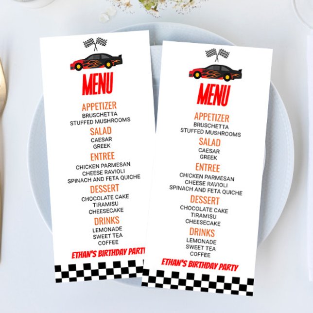 Red Flame Race Car Birthday Party Food Menu (Creator Uploaded)