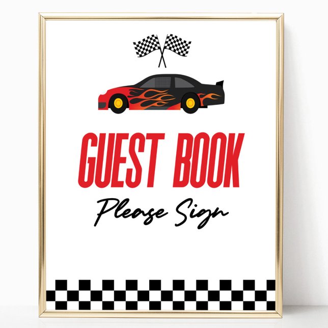 Red Flame Race Car Guest Book Party Sign (Creator Uploaded)