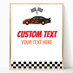Red Flame Race Car Racecar Custom Text Party Sign