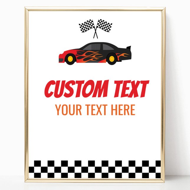 Red Flame Race Car Racecar Custom Text Party Sign (Creator Uploaded)