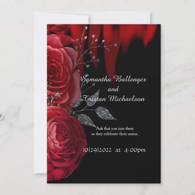 Red Flame Roses Gothic Wedding Invitation (Front)