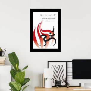 Red Flame Yoga & Modern Zen Calligraphy Om Aum Poster