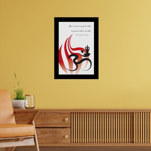 Red Flame Yoga & Modern Zen Calligraphy Om Aum Poster (Living Room 2)