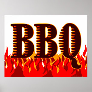 Red Flames BBQ Art Print