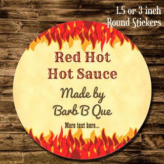 Red Flames Custom Retro BBQ Hot Sauce Classic Round Sticker