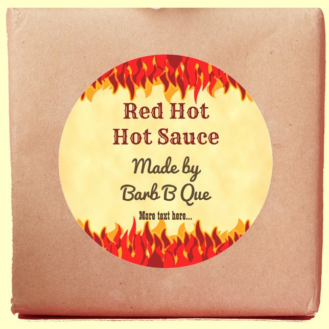 Red Flames Custom Retro BBQ Hot Sauce Classic Round Sticker (Creator Uploaded)