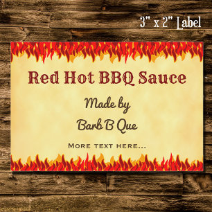 Red Flames Editable Retro BBQ Hot Sauce Food Label