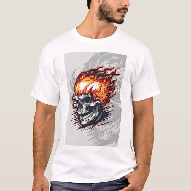 Red Flaming Skull - Gothic Design T-Shirt (Front)