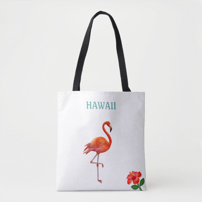 Red Flamingo and Hibiscus Flower Tote Bag (Front)