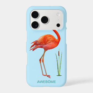 Red flamingo on light blue