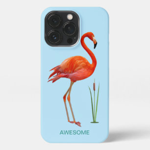 Red flamingo on light blue iPhone 13 pro case