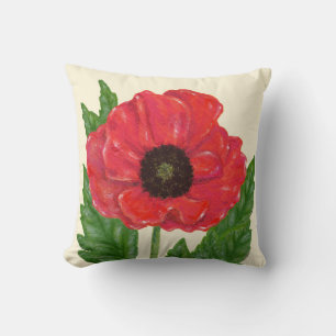 Red Flanders Poppy square pillow
