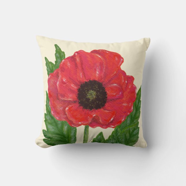 Red Flanders Poppy square pillow (Front)