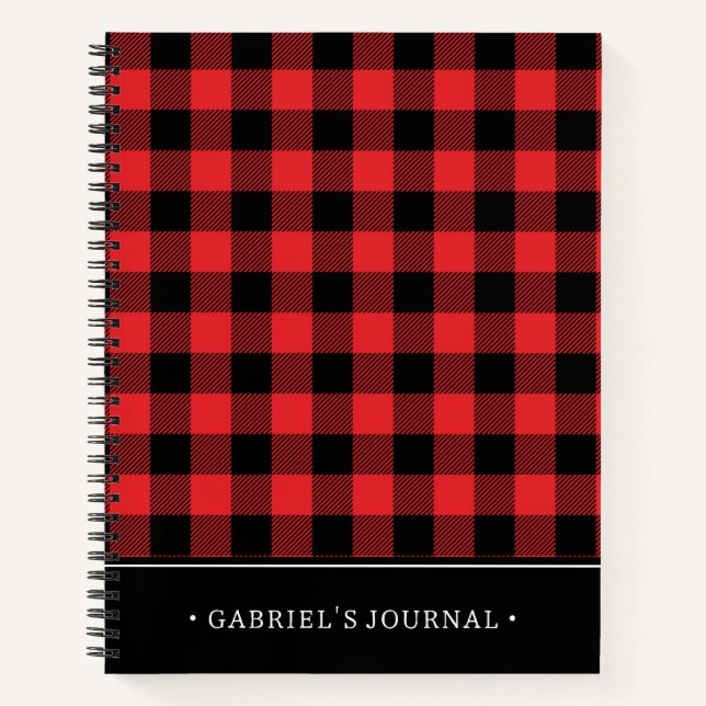 Red Flannel Buffalo Check Pattern | Add Your Name Notebook (Front)