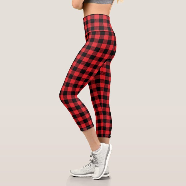 Red Flannel Buffalo Check Pattern Capri Leggings (Left)
