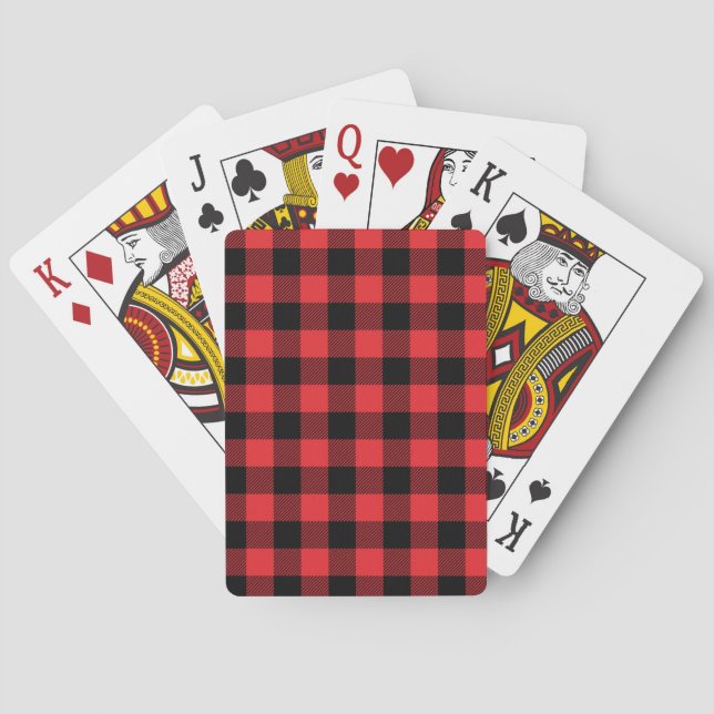Red Flannel Buffalo Check Pattern Playing Cards (Back)
