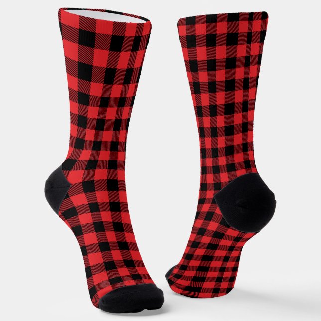 Red Flannel Buffalo Check Pattern Socks (Angled)