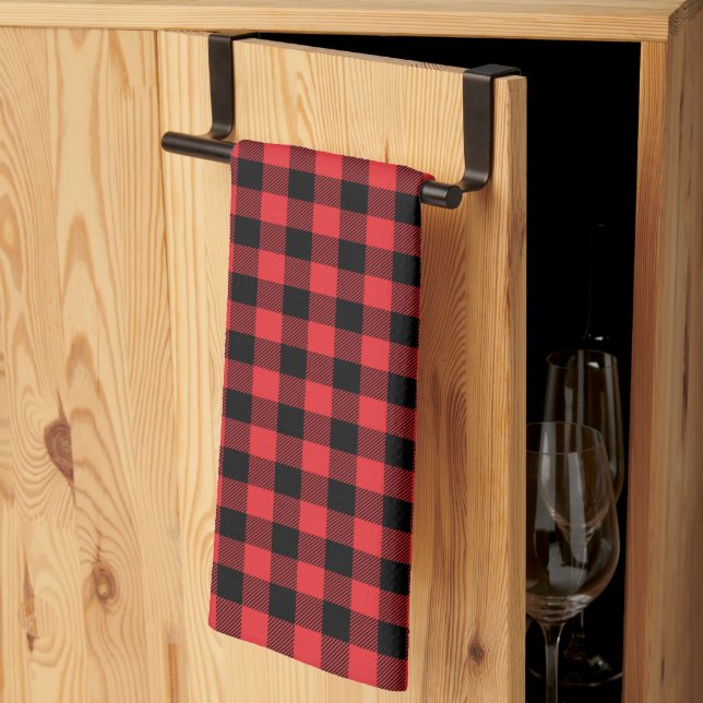 Red Flannel Buffalo Check Pattern Tea Towel (Thirds Fold)