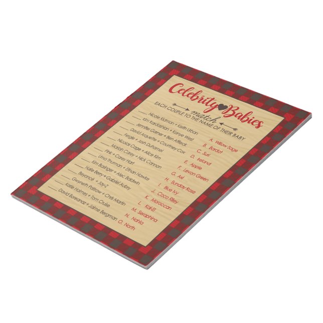 Red Flannel Celebrity Babies Baby Shower Game Pack Notepad (Angled)