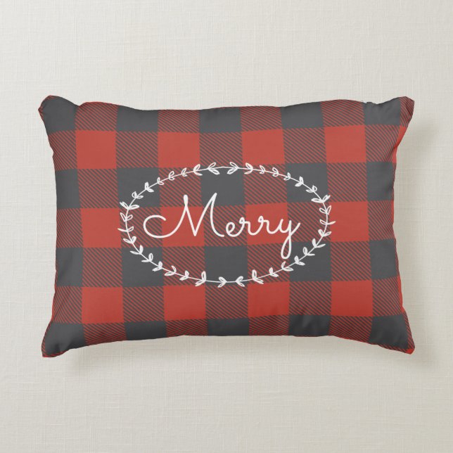 Red Flannel Holiday Decorative Cushion (Front)
