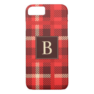 Red Flannel Look Plaid with Monogram iPhone 8/7 Case