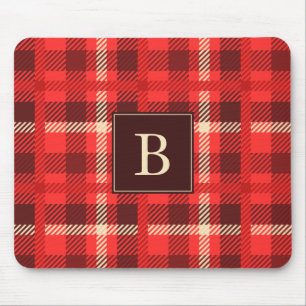 Red Flannel Look Plaid with Monogram Mouse Pad