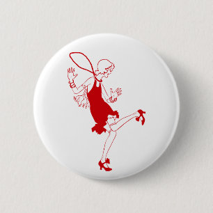 red flapper girl 6 cm round badge