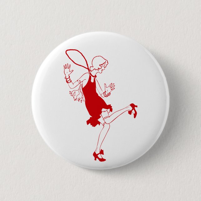 red flapper girl 6 cm round badge (Front)