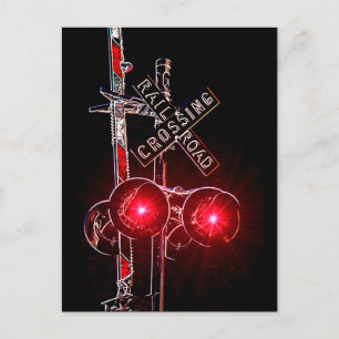 Red Flashing Neon Railroad Crossing Signals Postcard