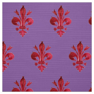 RED FLEUR DE LIS IN PURPLE Floral Pattern Fabric