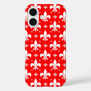 Red Fleur-de-lis Pattern Design iPhone 16 Case
