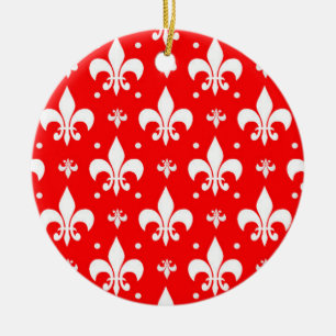 Red Fleur-de-lis Pattern Design Ceramic Ornament