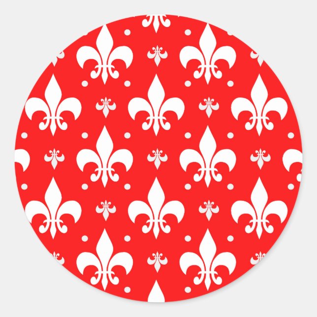 Red Fleur-de-lis Pattern Design  Classic Round Sticker (Front)