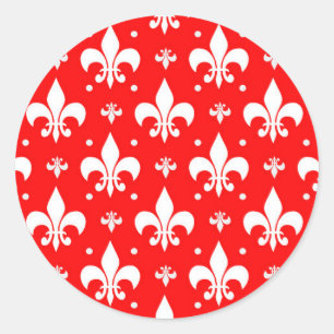 Red Fleur-de-lis Pattern Design  Classic Round Sticker