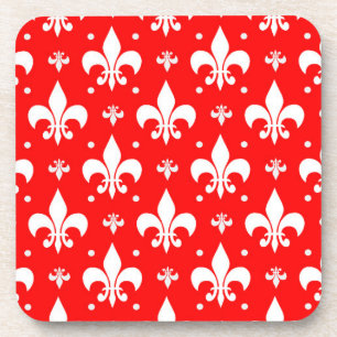 Red Fleur-de-lis Pattern Design Coaster