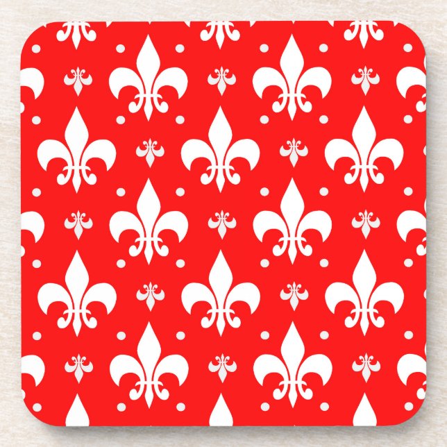 Red Fleur-de-lis Pattern Design  Coaster (Front)