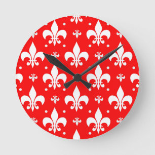 Red Fleur-de-lis Pattern Design  Round Clock