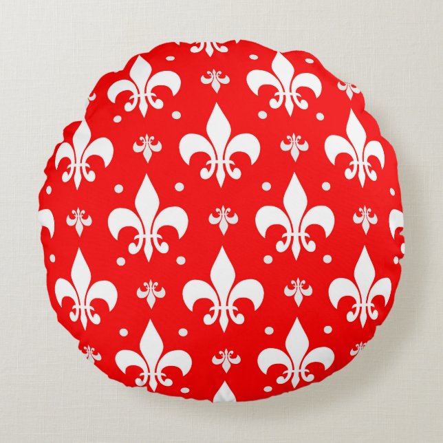 Red Fleur-de-lis Pattern Design  Round Cushion (Front)