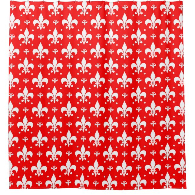 Red Fleur-de-lis Pattern Design  Shower Curtain (Front)