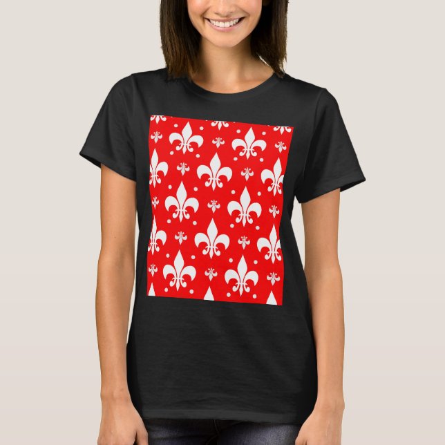 Red Fleur-de-lis Pattern Design  T-Shirt (Front)